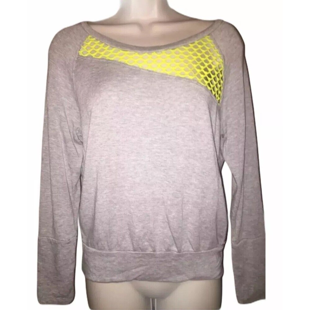 Pink lotus Gray Neon Mesh Back Active Sweater Top Size XS